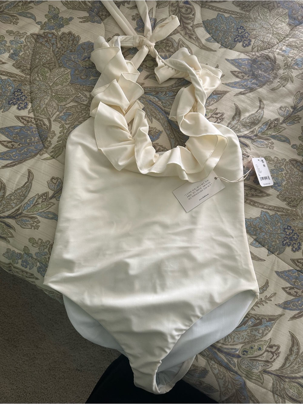 Free People Cream Ruffled Halter Bandeau One-Piece - Picture 3 of 5